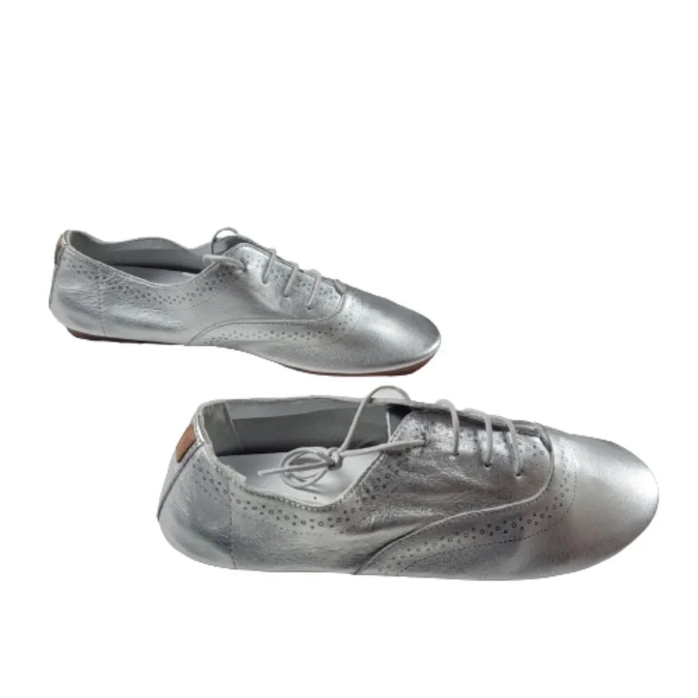 Anothersole Metallic Oxford Shoes Womens EU 40 US 9 Silver Lace Up Flats - Picture 6 of 12